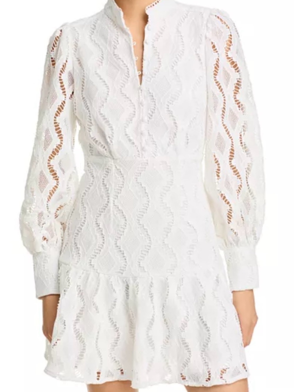Aqua White Lace Long-Sleeve Mini Dress